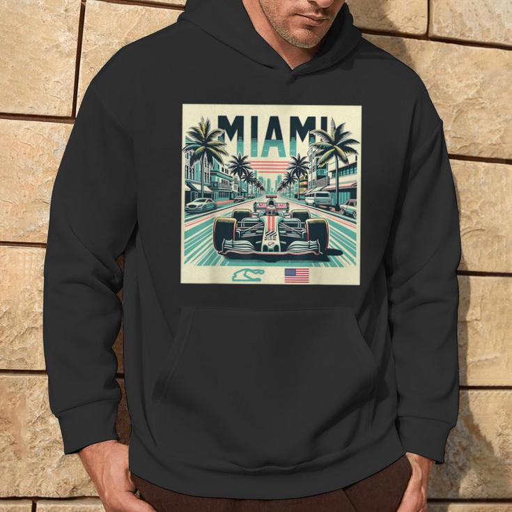 Formula Racing Open Wheel Car Retro Miami Circuit Usa Flag Hoodie Lifestyle