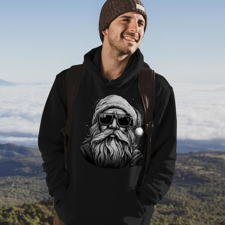 Cool Santa Face Hipster With Beard & Glasses Christmas Hoodie Lifestyle