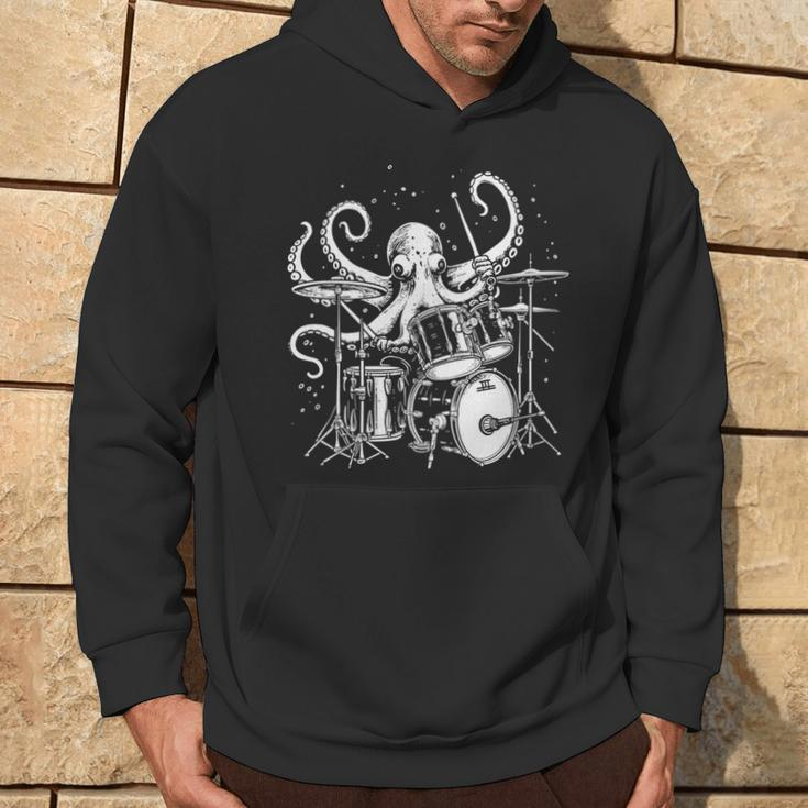 Octopus Playing Drums Drummer Musician Band Drumming Hoodie Lifestyle
