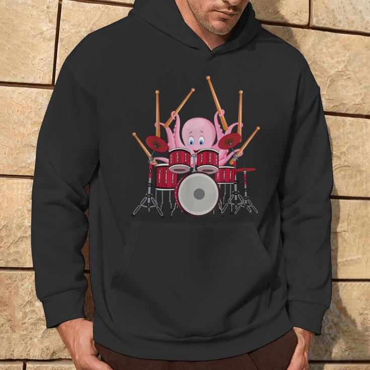 Octopus Playing Drums Musician Band Octopus Drummer Hoodie Lifestyle