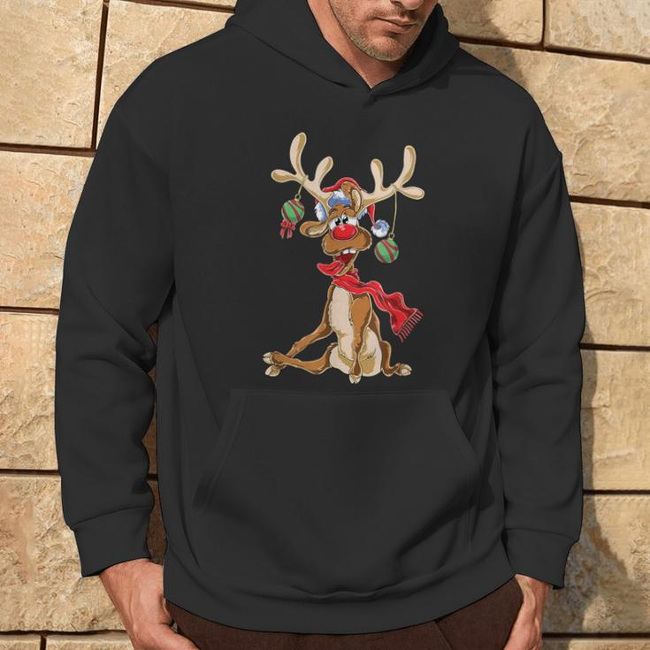 Reindeer Christmas Antlers Short Sleeve Hoodie Lebensstil