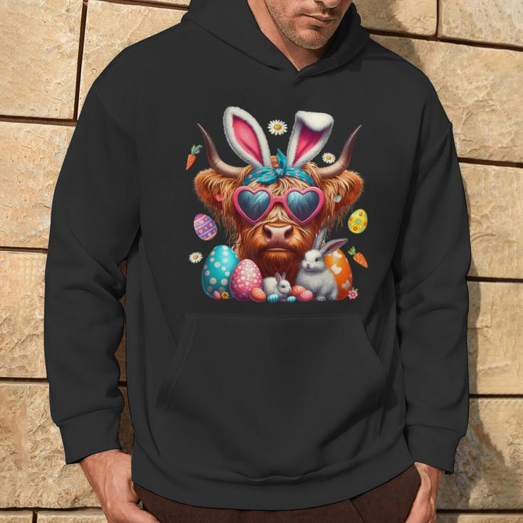 Scottish Highland Cow Easter Eggs Farmers Easter Day Hoodie Lifestyle
