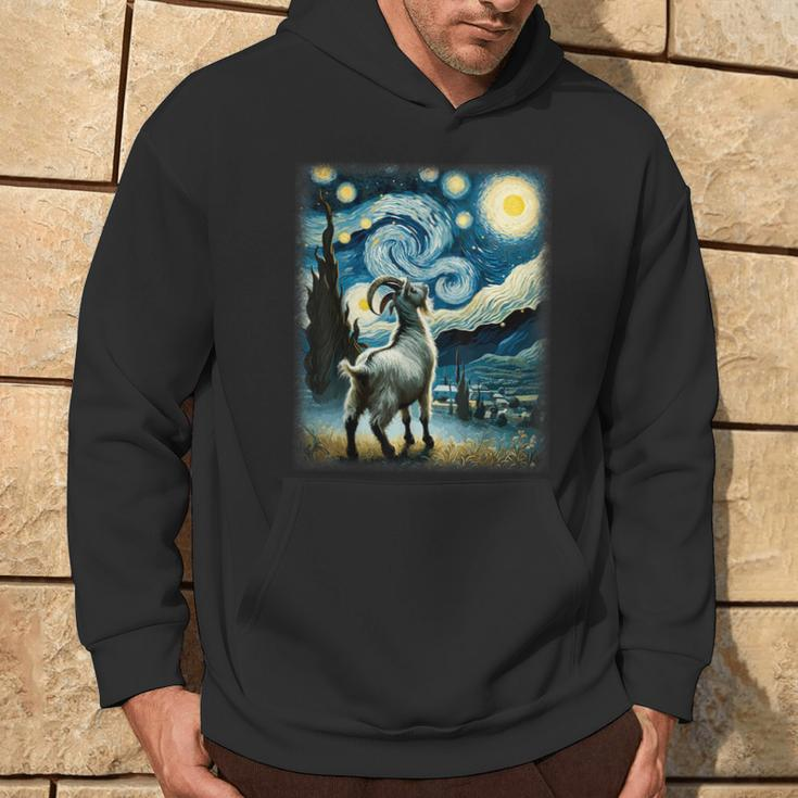 Goat Star Gazer Artistic Van Gogh Style Starry Night Goat Hoodie Lifestyle
