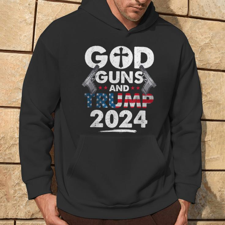 God Guns And Trump 2024 Usa American Flag Hoodie Lifestyle