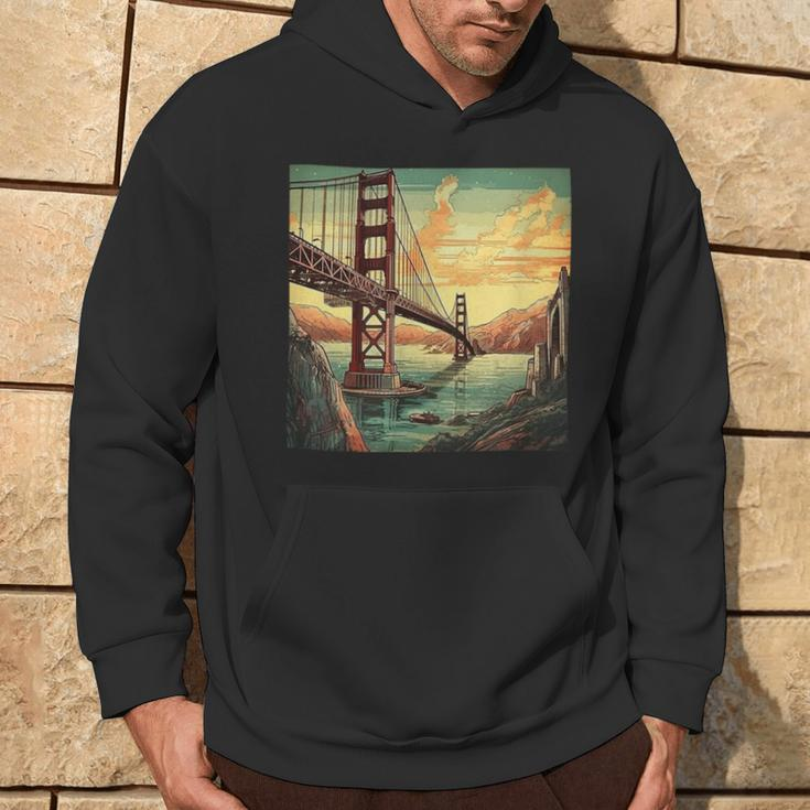 Golden Gate Bridge Sky Colorful Illustration Vintage Graphic Hoodie Lifestyle