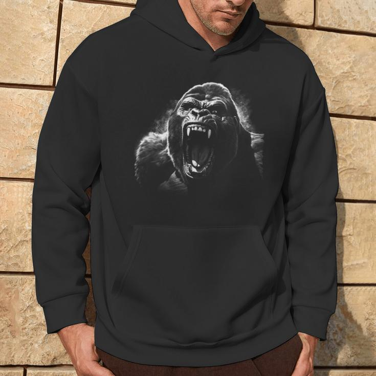 Gorilla Face Angry Growling Scary Silverback Gorilla Hoodie Lifestyle