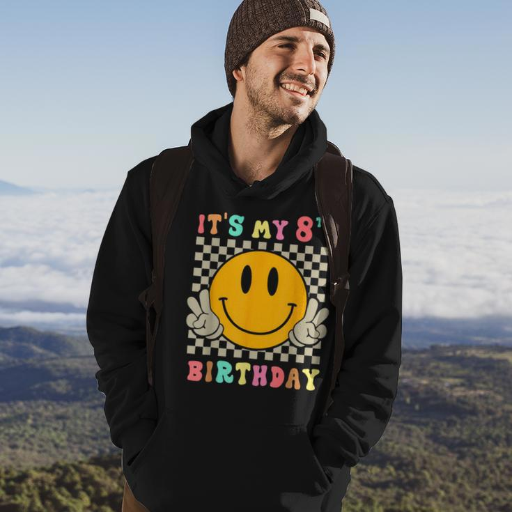 Groovy Hippie Smile Face It's My 8Th Birthday Happy 8 Year Hoodie Lifestyle