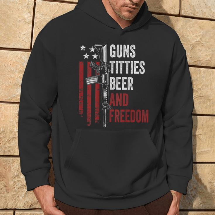 Guns Titties Beer & Freedom Guns Drinking On Back Hoodie Lifestyle