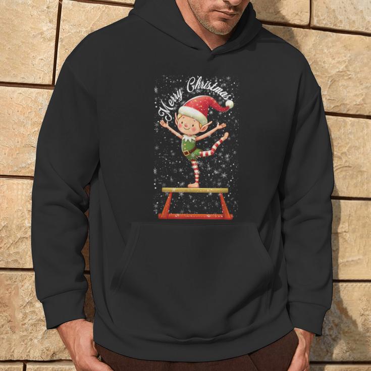 Gymnast Elf On Balance Beam Xmas Gymnastics Christmas Hoodie Lifestyle