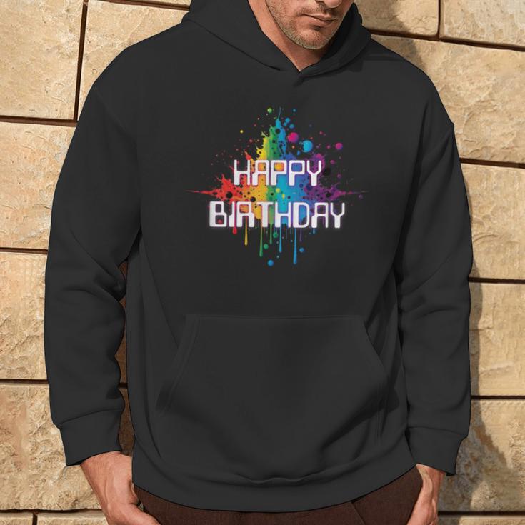 Happy Birthday Regenbogenfarbe Splash Neon Rot Orange Blau Top Hoodie Lebensstil