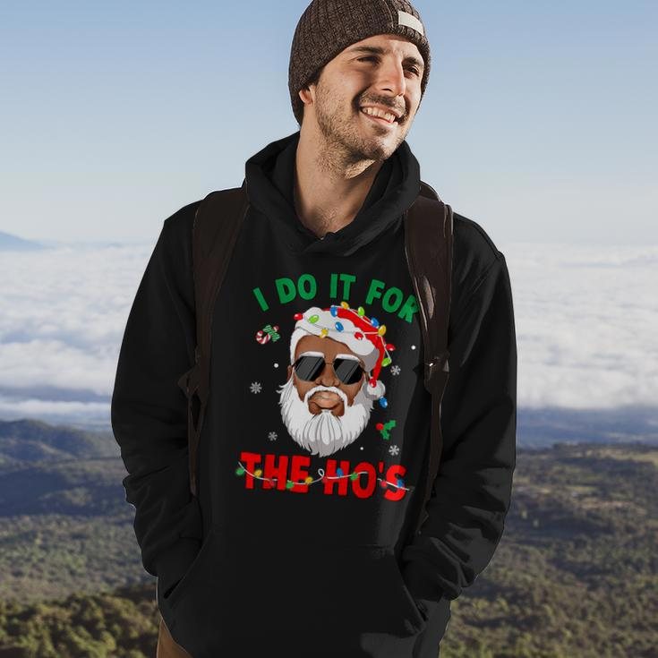 I Do It For The Ho's Christmas African American Santa Black Hoodie Lifestyle