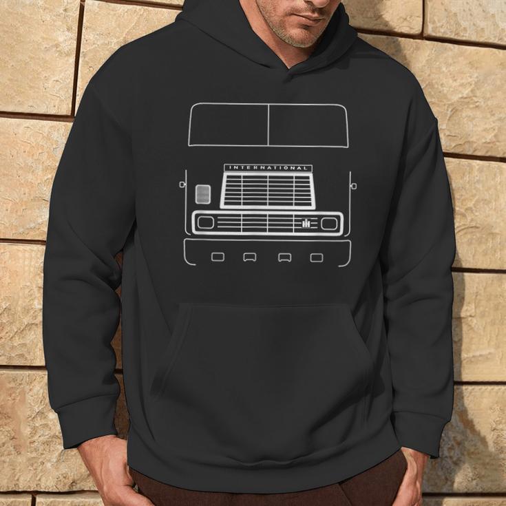 International Harvester Vintage Big Rig Truck White Outline Hoodie Lifestyle