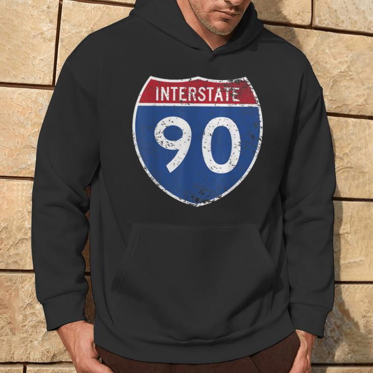 Interstate 90 Distressed Grunge Vintage Look Hoodie Lifestyle
