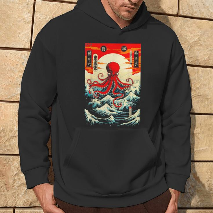 Japanese Octopus Waves Sun Japan Anime Travel Souvenir Hoodie Lifestyle