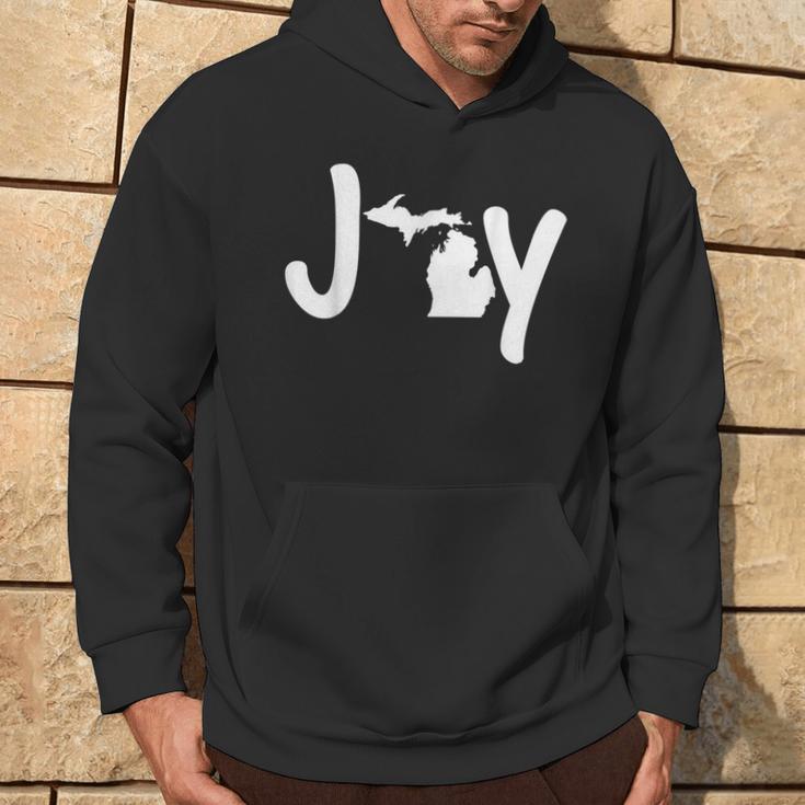 Joy Michigan Christmas State Pride Graphic Hoodie Lifestyle