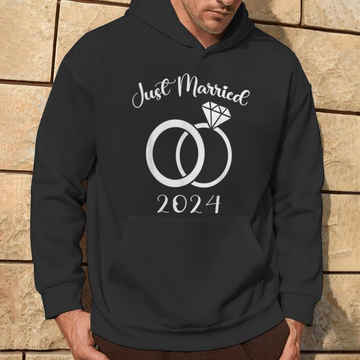 Just Married 2024 Wedding Rings Matching Couple Newlyweds Hoodie Lifestyle