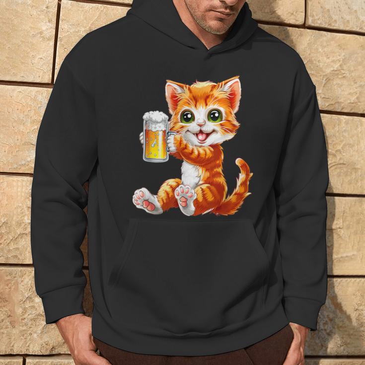 Katze Kater Trinkt Bier Zum Männertag Oderatertag Hoodie Lebensstil