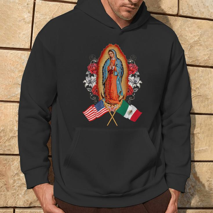 Our Lady Virgen De Guadalupe Mexican American Flag Hoodie Lifestyle