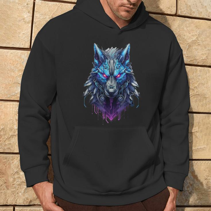 Lone Wolf Howl Futuristic Cyberpunk Wolf Head Hoodie Lifestyle