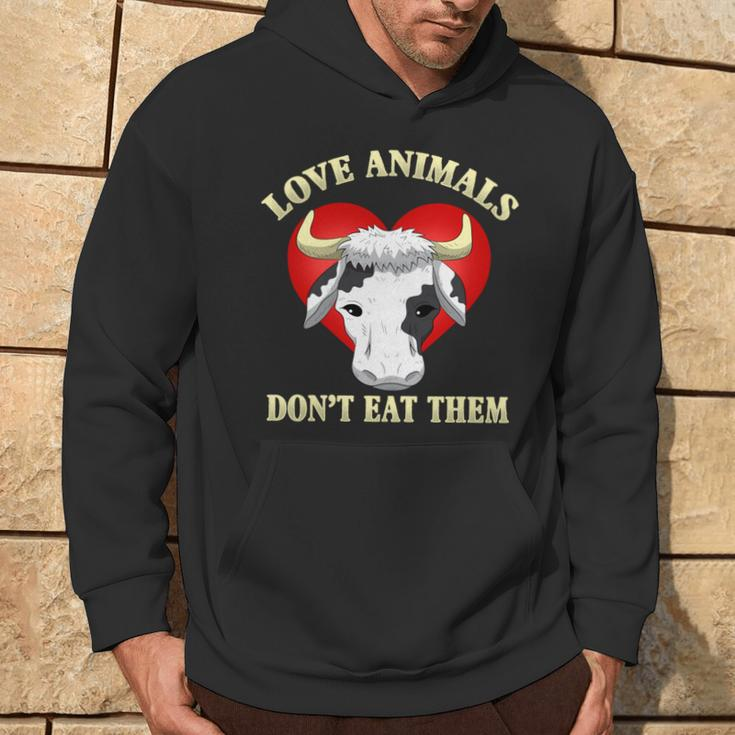 Love Animals Don't Eat Them Vegan Vegetarian Cow Face Hoodie Lifestyle