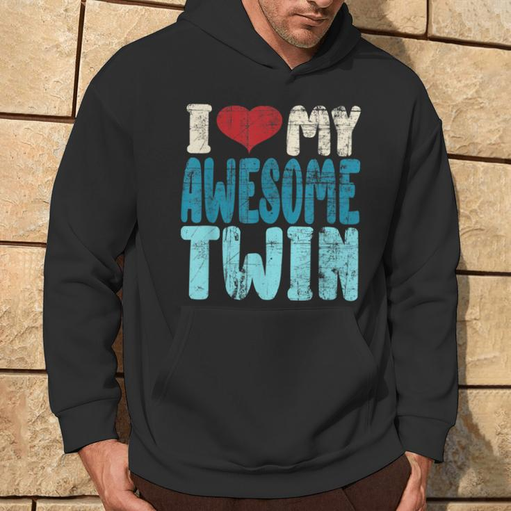 I Love My Awesome Twin Twins Brothers Matching Distressed Hoodie Lifestyle