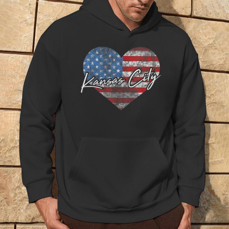 I Love Kansas City American Flag Heart Souvenir Hoodie Lifestyle