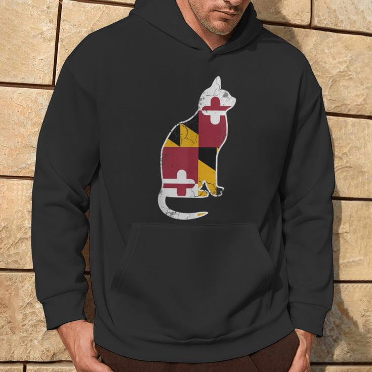 Maryland Flag Calico Cat Vintage Distressed Fade Hoodie Lifestyle