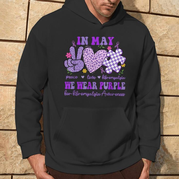 In May We Wear Purple For Fibromyalgia Awareness Peace Love Hoodie Lifestyle