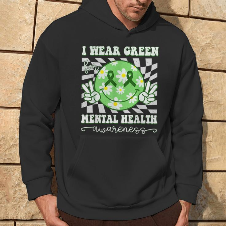 Mental Health Awareness Smile Hippie Checkered Green Ribbon Hoodie Lifestyle