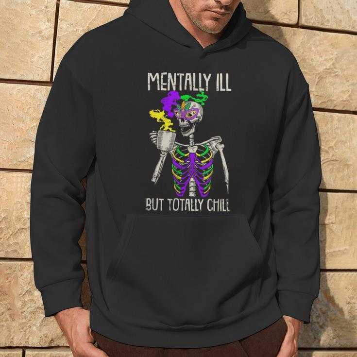 Mentally Ill But Totally Chill Mardi Gras Skeleton Coffee Hoodie Lifestyle