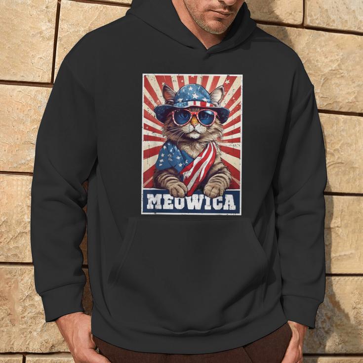 Meowica 4Th Of July Cat American Flag Cat 4Th Of July Hoodie Lifestyle