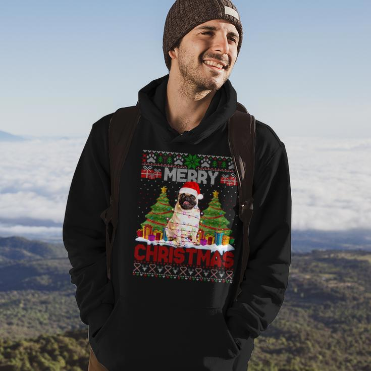 Merry Christmas Santa Light Pug Dog Family Ugly Sweater Hoodie Lifestyle