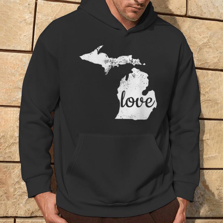 Michigan Love Mi Home State Pride Distressed Hoodie Lifestyle