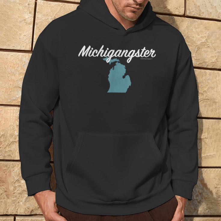 Michigangster Classic Detroit Michigan Mitten Hoodie Lifestyle