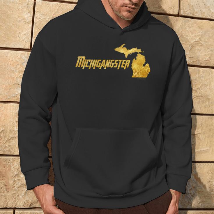 Michigangster Gold Detroit Michigan Midwest Mitten Hoodie Lifestyle