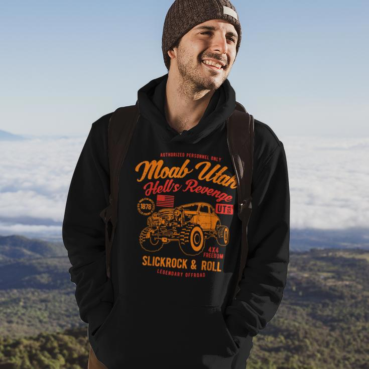 Moab Utah Hells Revenge 4X4 Vintage Distressed Style Hoodie Lifestyle