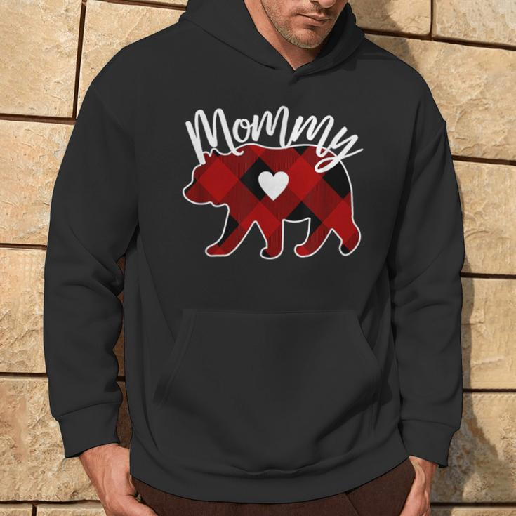 Mommy Bear Christmas Buffalo Plaid Red White & Black Hoodie Lifestyle