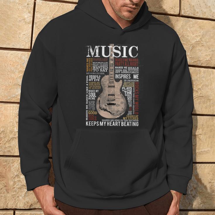 Music Quotes Guitar Keeps My Heart Beating Musician Bass Hoodie Lifestyle