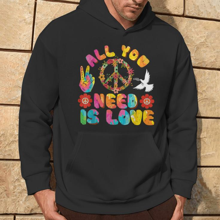 All You Need Is Love Tie Dye Peace Sign 60S 70S Peace Sign Hoodie Lifestyle
