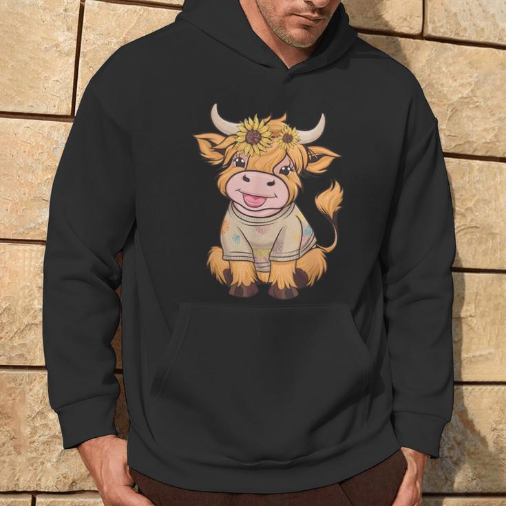 Niedliches Baby Highland Cow Mit Sonnenblumen Grafik Rinder Hoodie Lebensstil