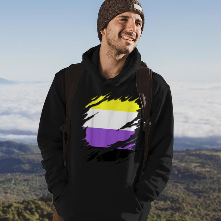 Non-Binary Enby Pride Flag Ripped Hoodie Lifestyle