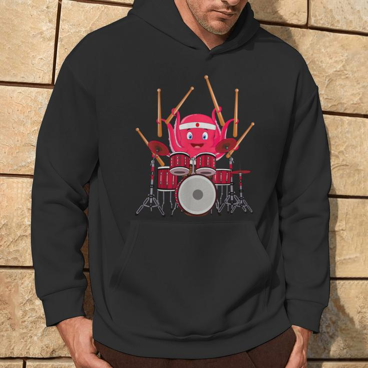 Octopus Playing Drums Music Musician Band Octopus Drummer Hoodie Lifestyle