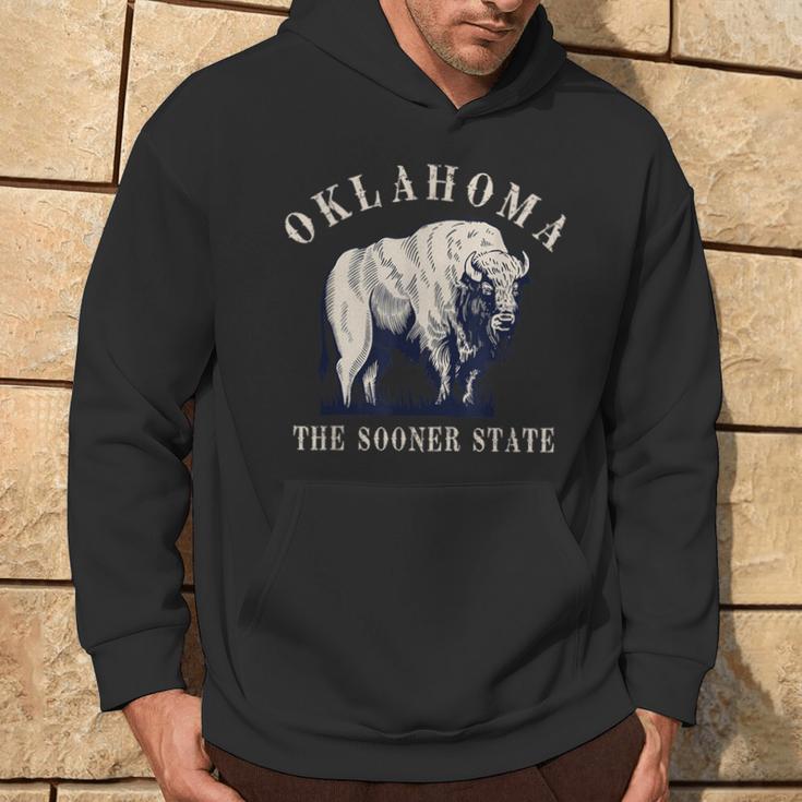 Oklahoma The Sooner State American Bison Buffalo Vintage Hoodie Lifestyle