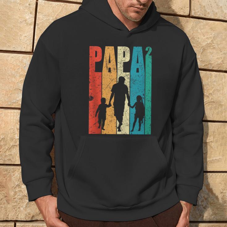 Papa Hoch 2 Dad Hoch 2 Kinder Zweifacher Papaatertag Retro Kapuzenpullover Lebensstil