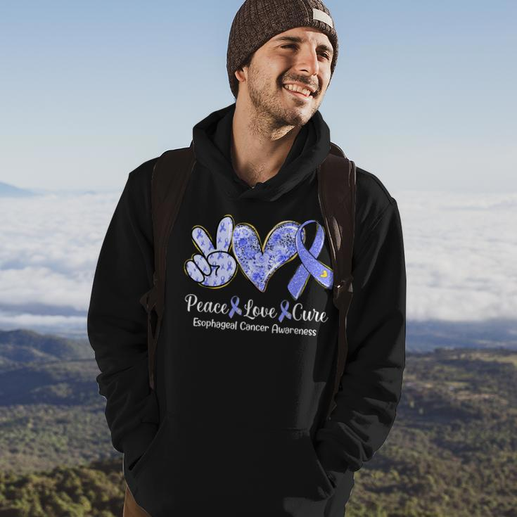Peace Love Cure Periwinkle Ribbon Esophageal Cancer Hoodie Lifestyle