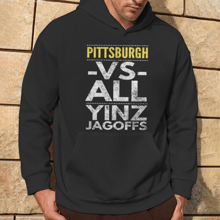 Pittsburgh -Vs- All Yinz Jagoffs Distressed Hoodie Lifestyle