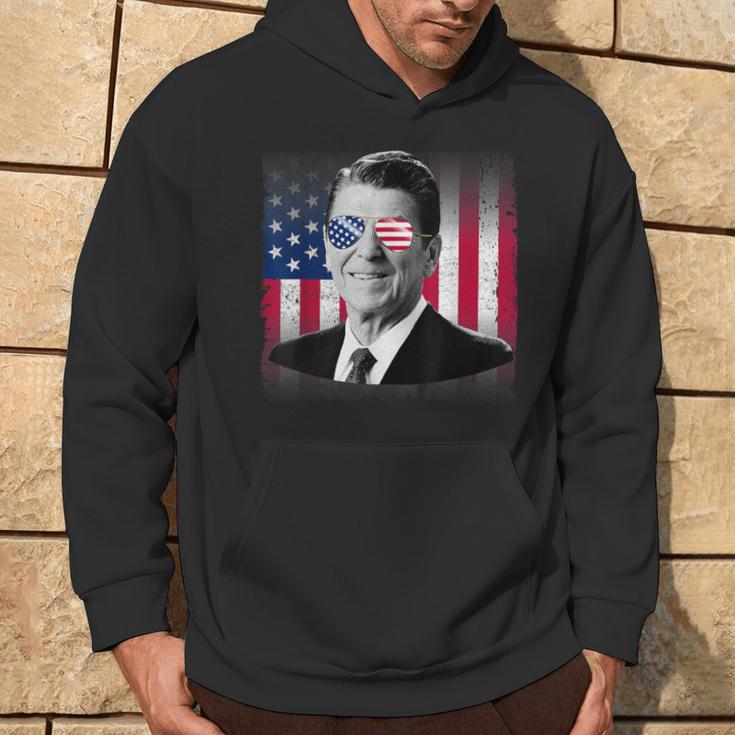 President Reagan Usa Flag Patriotic American 4Th Of July Hoodie Lifestyle