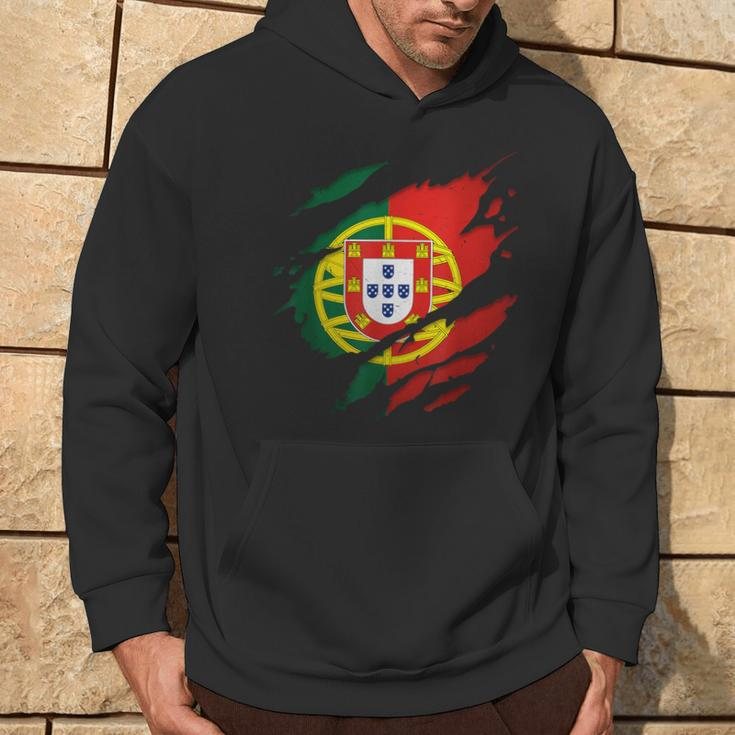 Proud Portuguese Torn Ripped Portugal Flag Hoodie Lifestyle