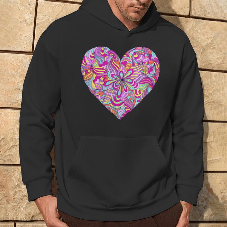 Psychedelic Heart Trippy Colors Rave Party Colorful Hoodie Lifestyle