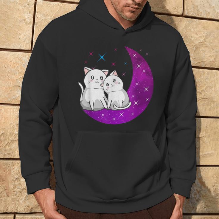 Purple Moon Cats Romantic Fantasy Kawaii Aesthetic Anime Cat Hoodie Lifestyle